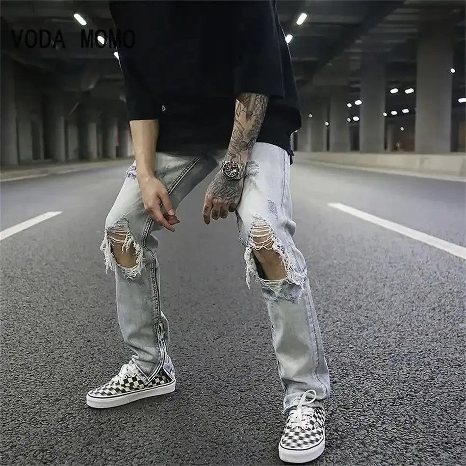 Japanese Brand Streetwear Fashion Black Ripped Jeans Men Skinny Slim Fit Size US 32 / EU 48 - 1 Thumbnail