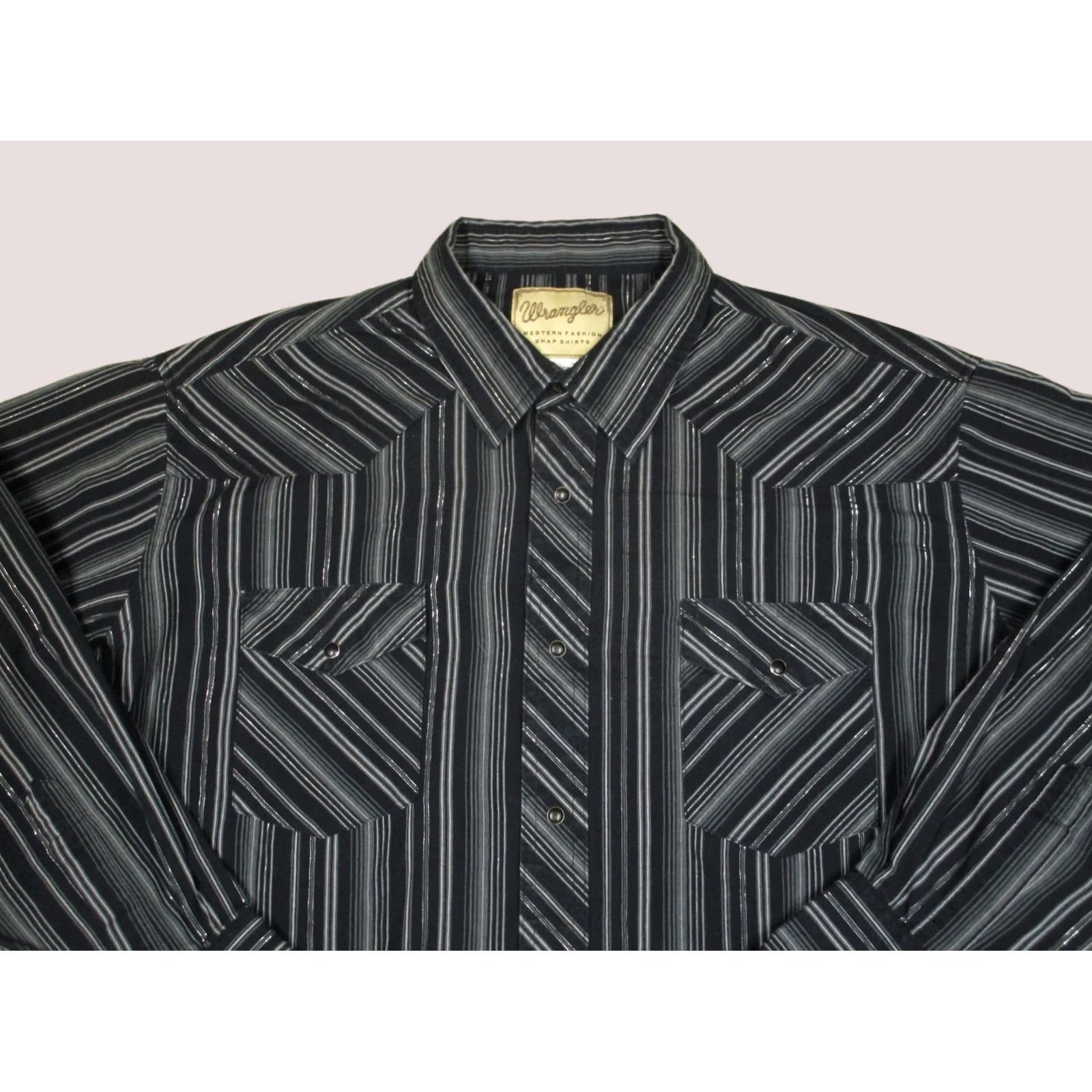 Wrangler Wrangler Shirt Men 2XL Black Striped Long Sleeve Pearl Snap Western Casual Size US XXL / EU 58 / 5 - 1 Thumbnail