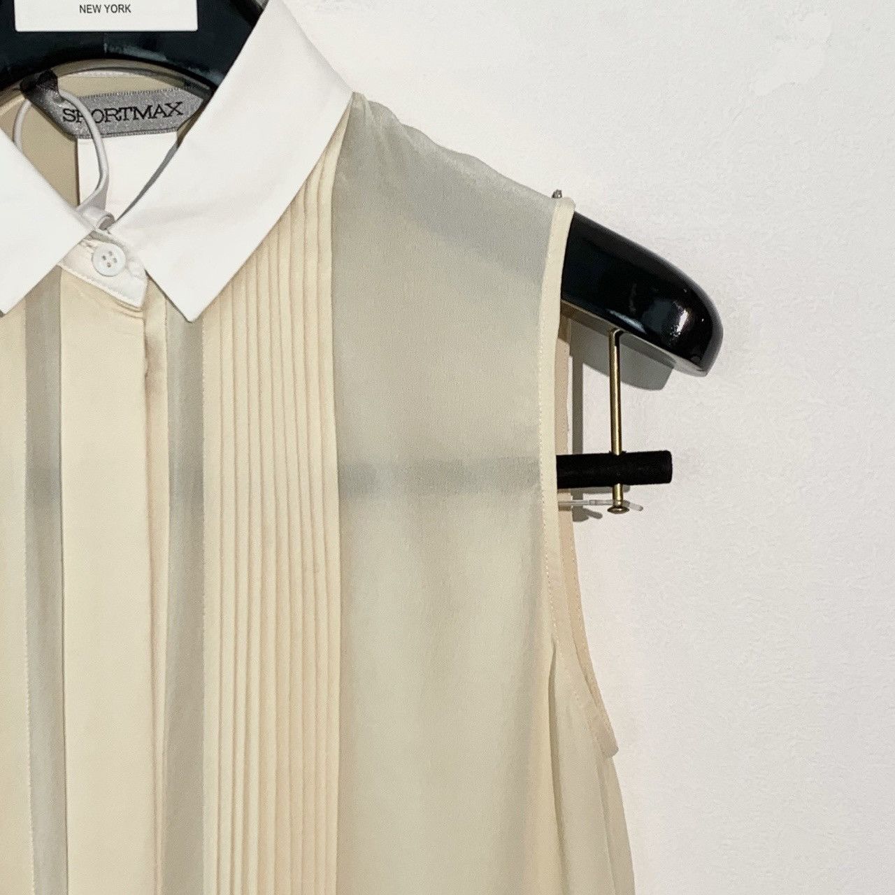 Sportmax Sportmax Beige Pleated Silk Lapel Sleeveless Dress K26WX Size XS / US 0-2 / IT 36-38 - 3 Thumbnail