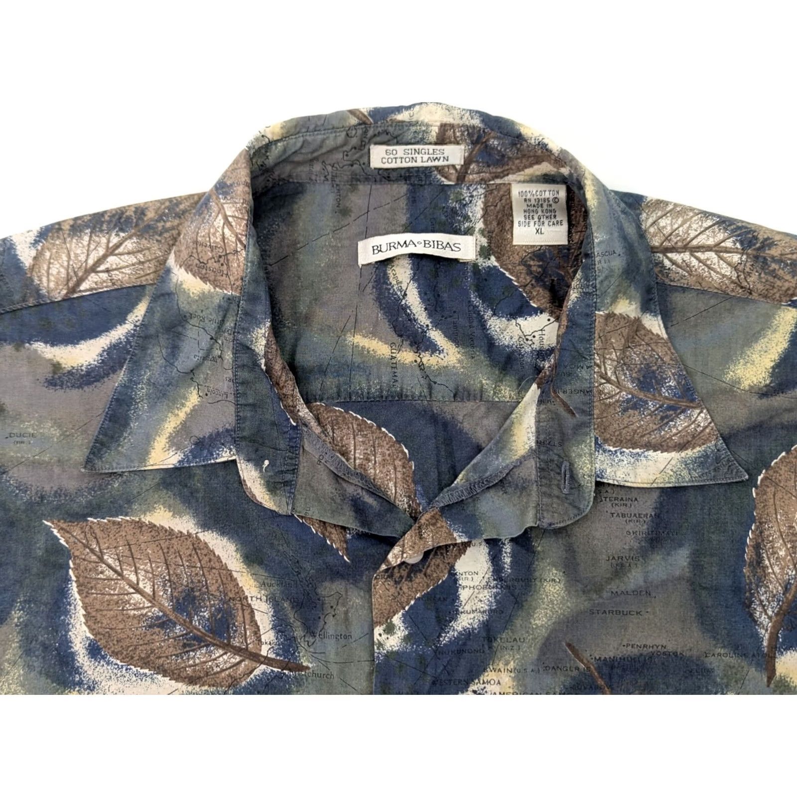 Vintage Burma Bibas 60s Single Lawn Garden Leaf & Cartographic World Map Shirt Men XL Green Floral Pattern Size US XL / EU 56 / 4 - 3 Thumbnail