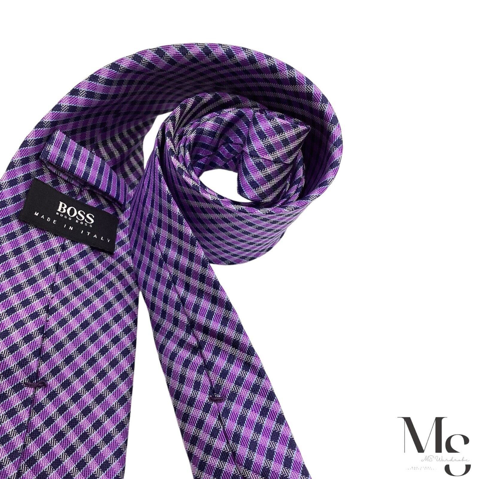 Hugo Boss BOSS HUGO BOSS Purple Plaids & Cheks Luxury Silk TiE Size ONE SIZE - 4 Thumbnail