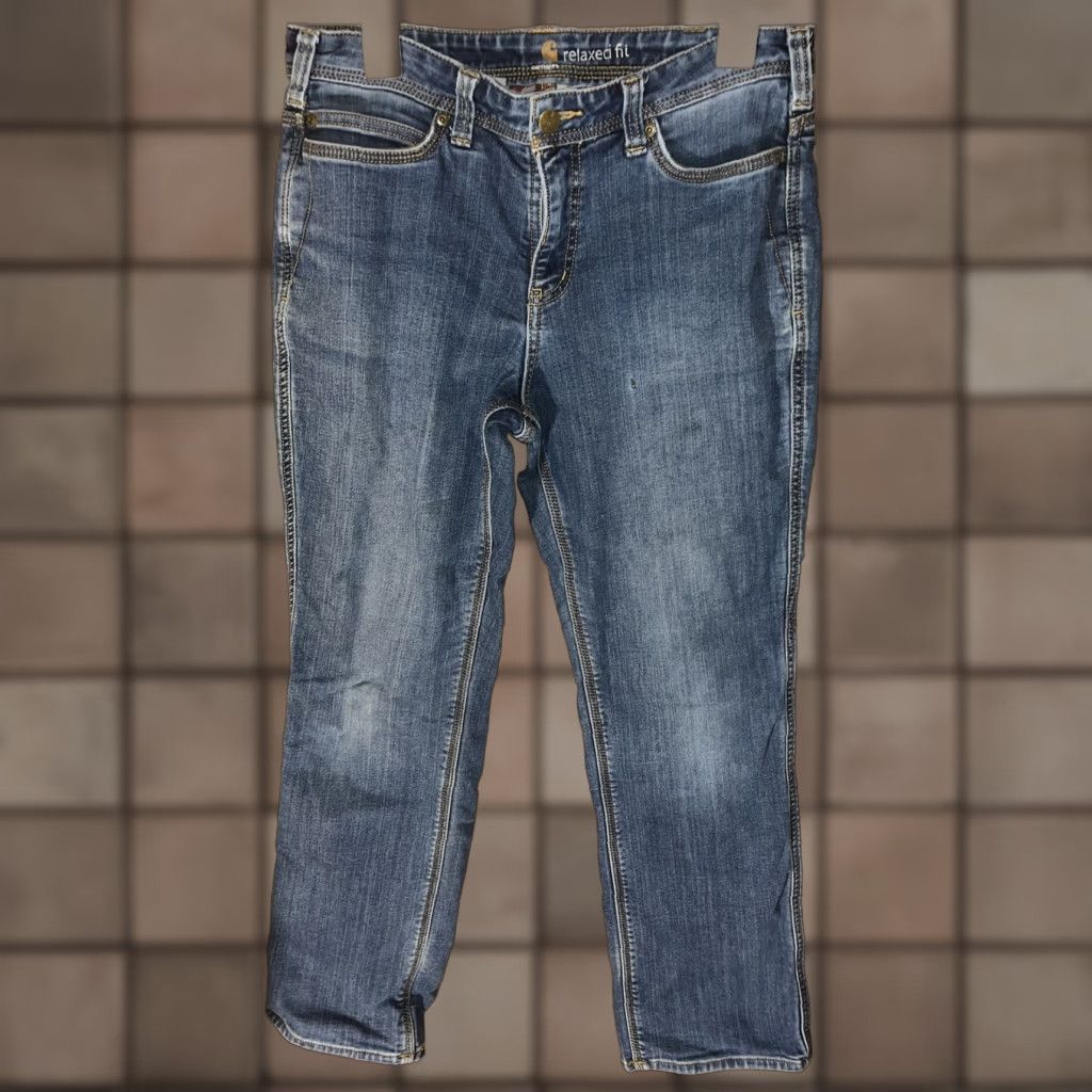 Carhartt Carhartt Women's Jean Pants Size 10 Relaxed Fit Flannel Lined Straight Leg Blue Denim Outdoor Hiking Camping Size 32" / US 10 / IT 46 - 1 Thumbnail