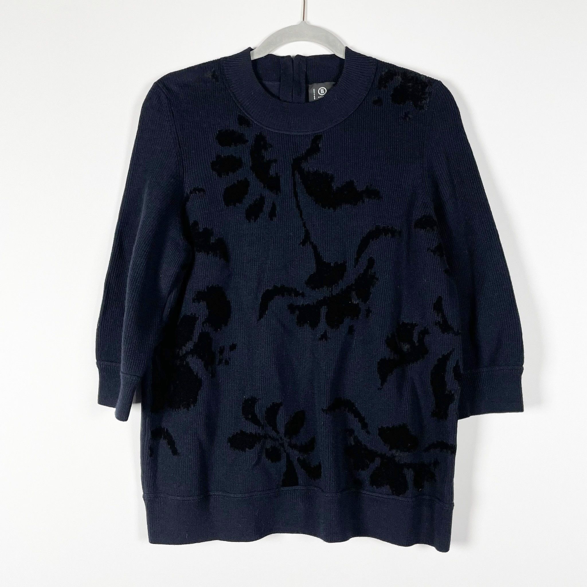 Bogner Wool Stretch Velvet Velour Floral Applique