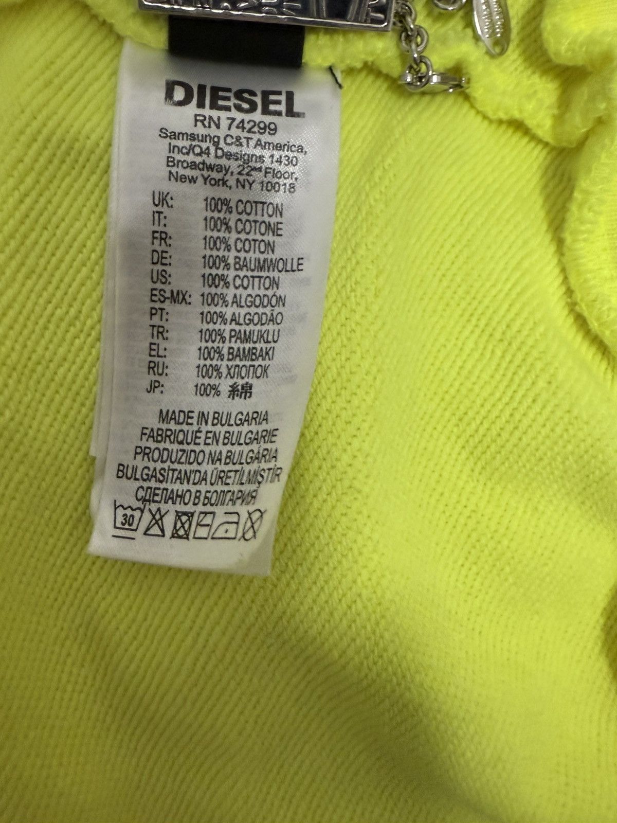 Diesel Diesel Neon Zip Hoodie Logo Print Yellow Green XS Size US XS / EU 42 / 0 - 5 Thumbnail