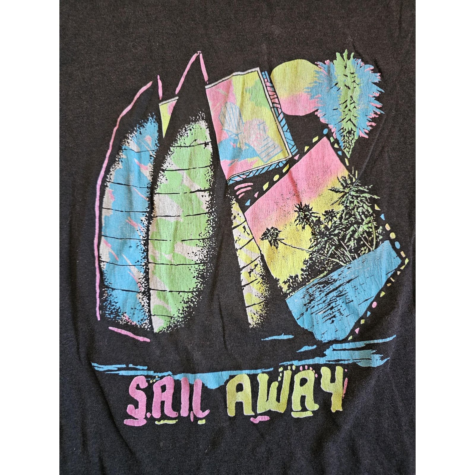Other 3D Emblem T-shirt, Sail Away Boat Beach Black Sz M 1980s Size US M / EU 48-50 / 2 - 2 Thumbnail