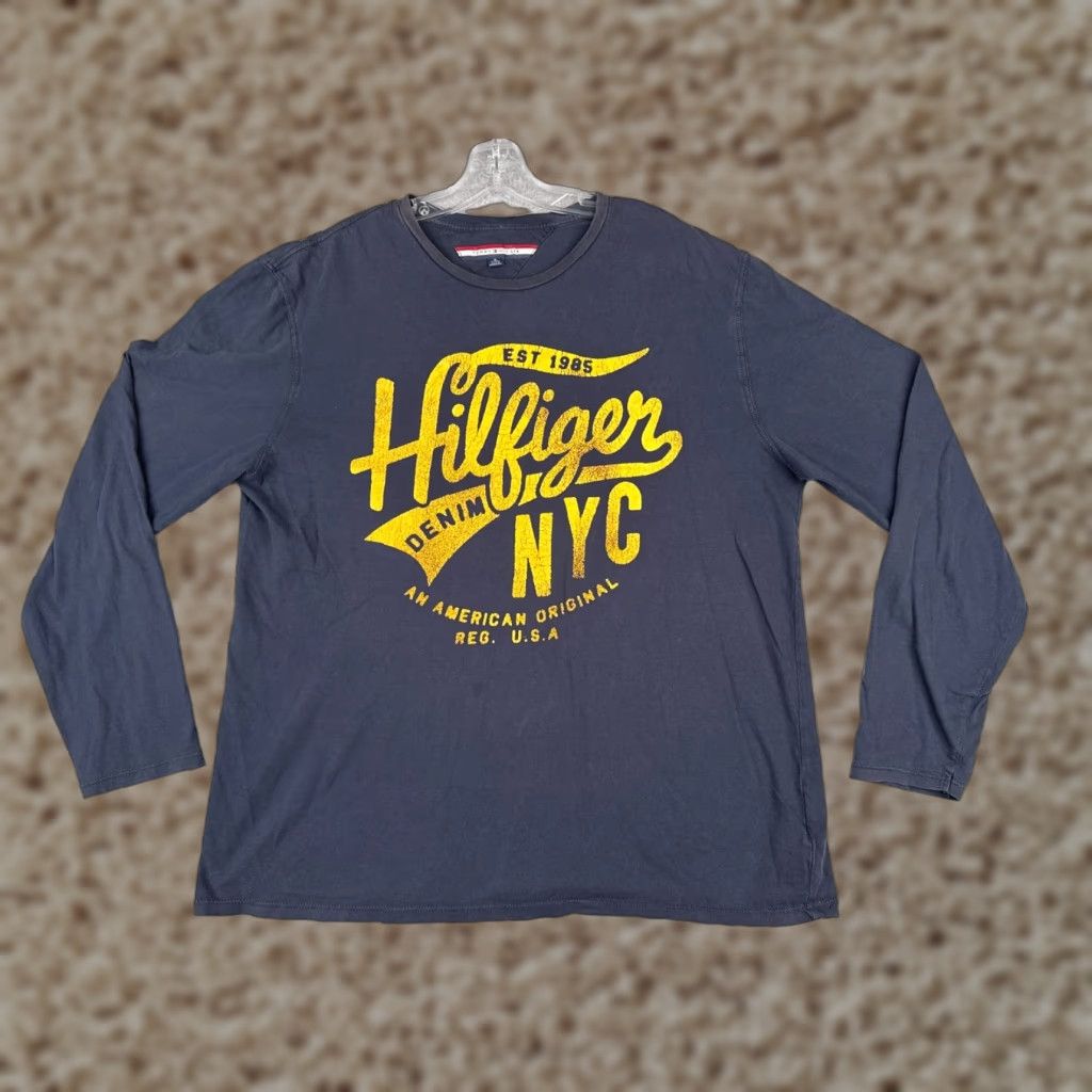 Tommy Hilfiger Tommy Hilfiger Shirt Adult XL Blue Long Sleeve Crew Neck Cotton Jersey Logo - Men’s T-Shirt, Regular Fit, Solid, All Seasons Size US XL / EU 56 / 4 - 1 Thumbnail