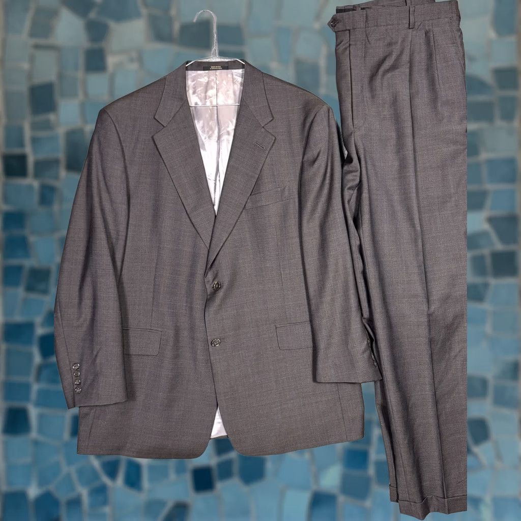 Hart Schaffner Marx Hart Schaffner Marx Gold Trumpeter Suit Mens 46R 42x32 Wool 2 Piece Set Cuffed Size 46R - 1 Thumbnail