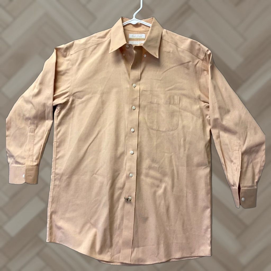 Roundtree & Yorke VINTAGE Roundtree & Yorke Gold Label Mens Dress Shirt Size 15.5-32 Peach Solid Business Casual Slim Fit Size 40R - 1 Thumbnail