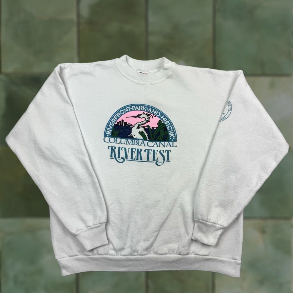 Hanes VINTAGE Columbia Sweatshirt Adult XL White 90s Nature Animals Hanes Crew Neck Pullover Cotton Mens Size US XL / EU 56 / 4 - 1 Thumbnail