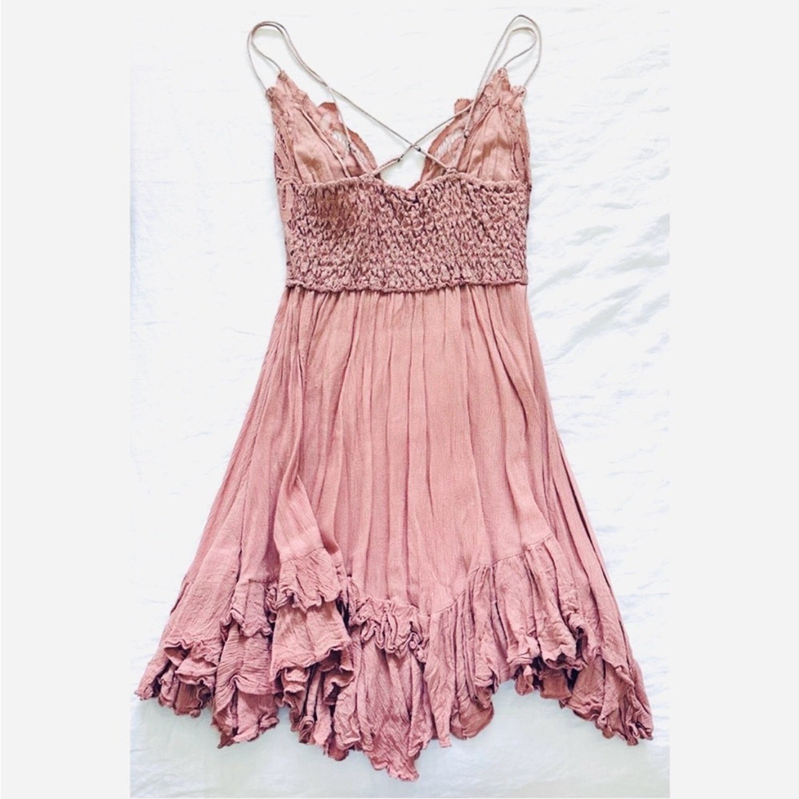 NEW FREE PEOPLE Mauve Pink Adella Slip Dress Lace Mini Tank