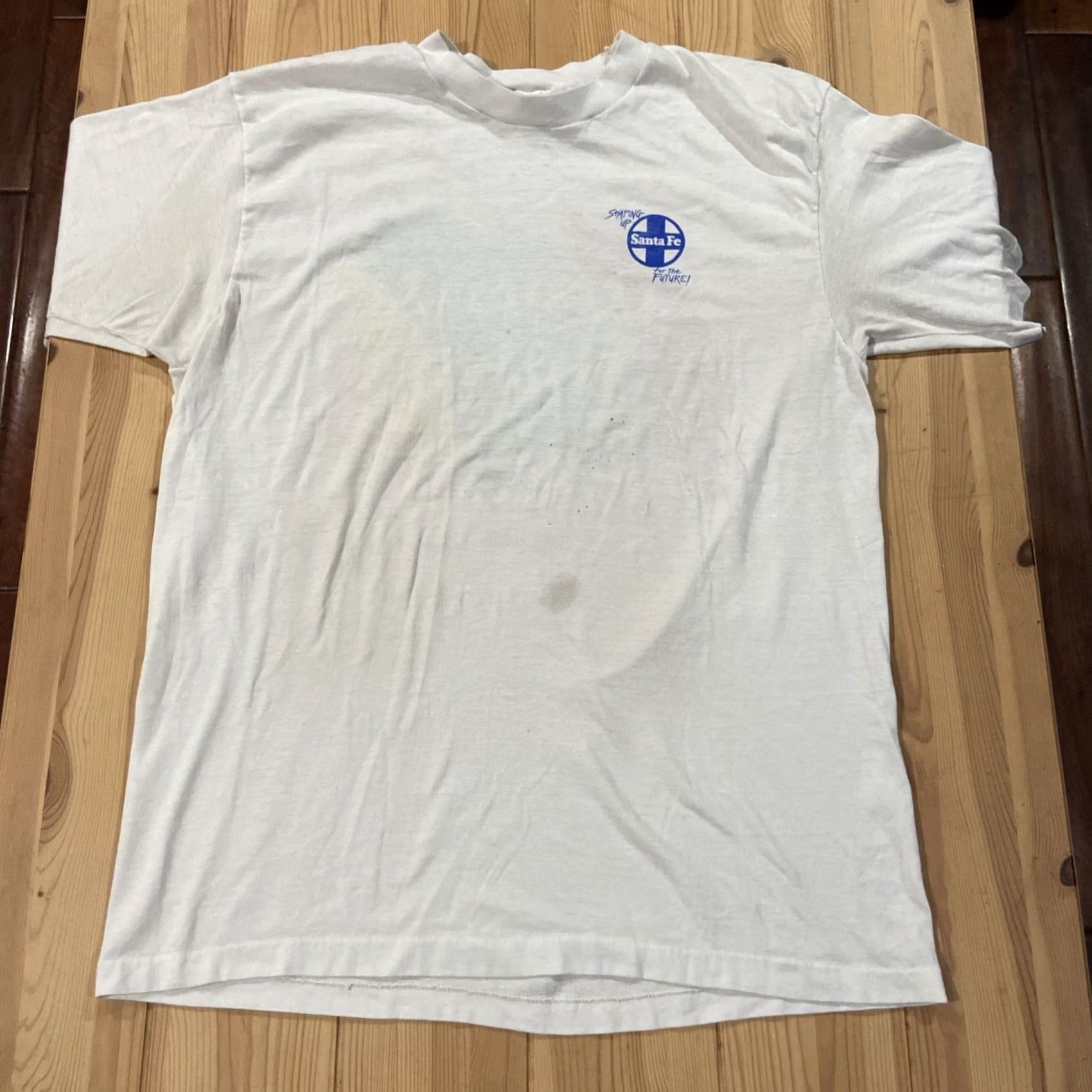 Hanes VINTAGE Santa Fe Train T-Shirt XL White Hanes Crew Neck Short Sleeve Graphic Print Men USA 90s Grunge 80s Vintage Shaping Up For The Future Size US XL / EU 56 / 4 - 2 Thumbnail