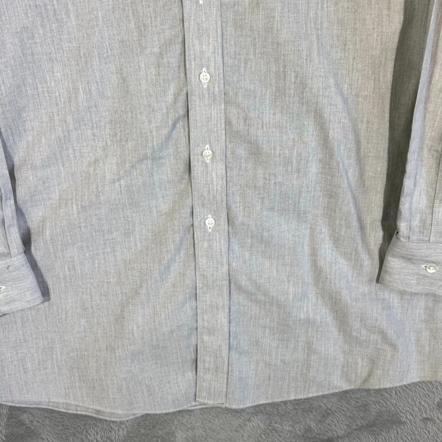 Vintage Gold Label Dress Shirt Men Blue 100% Cotton Long Sleeve 17×35 Formal Shirt Mens Regular Blue Size 46R - 6 Thumbnail