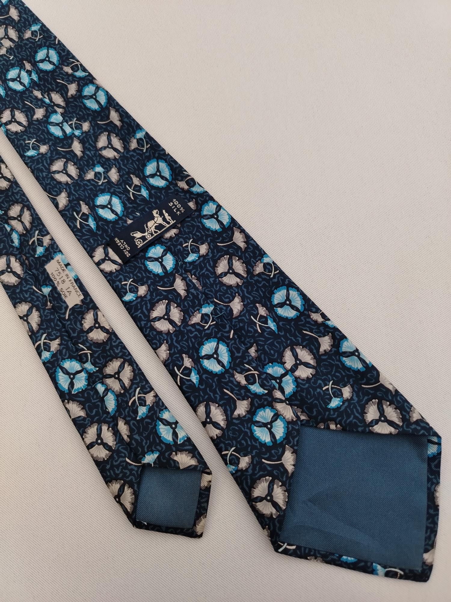 Hermes Hermes Paris 7518 IA Silk Necktie Floral Pattern Men Tie Size ONE SIZE - 5 Thumbnail