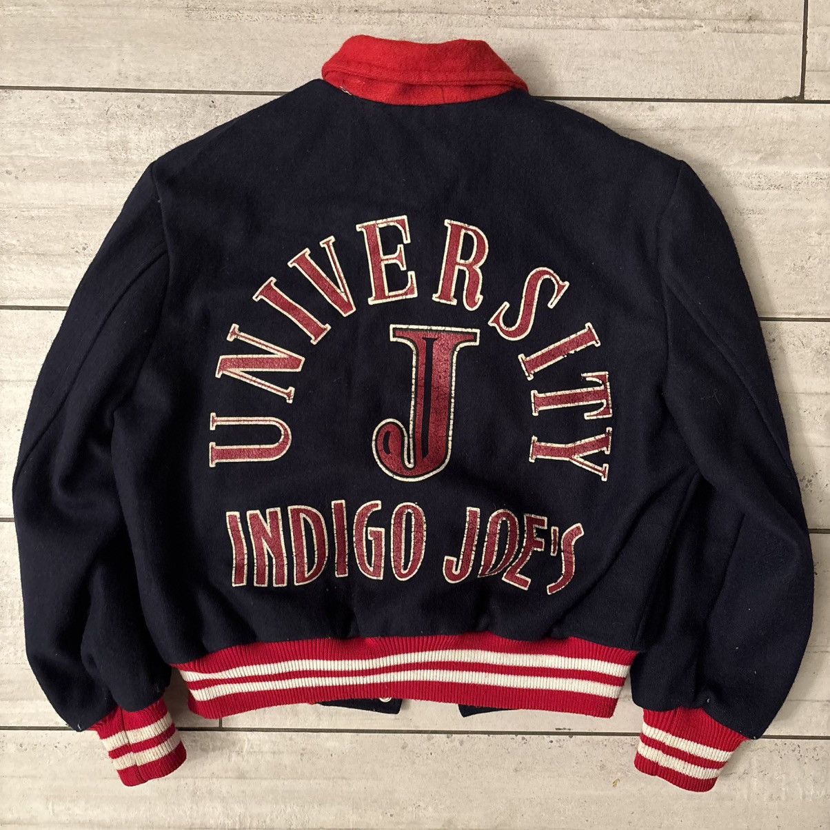 Vintage 80s University Indigo Joes Navy Wool Varsity Jacket Size US S / EU 44-46 / 1 - 1 Thumbnail