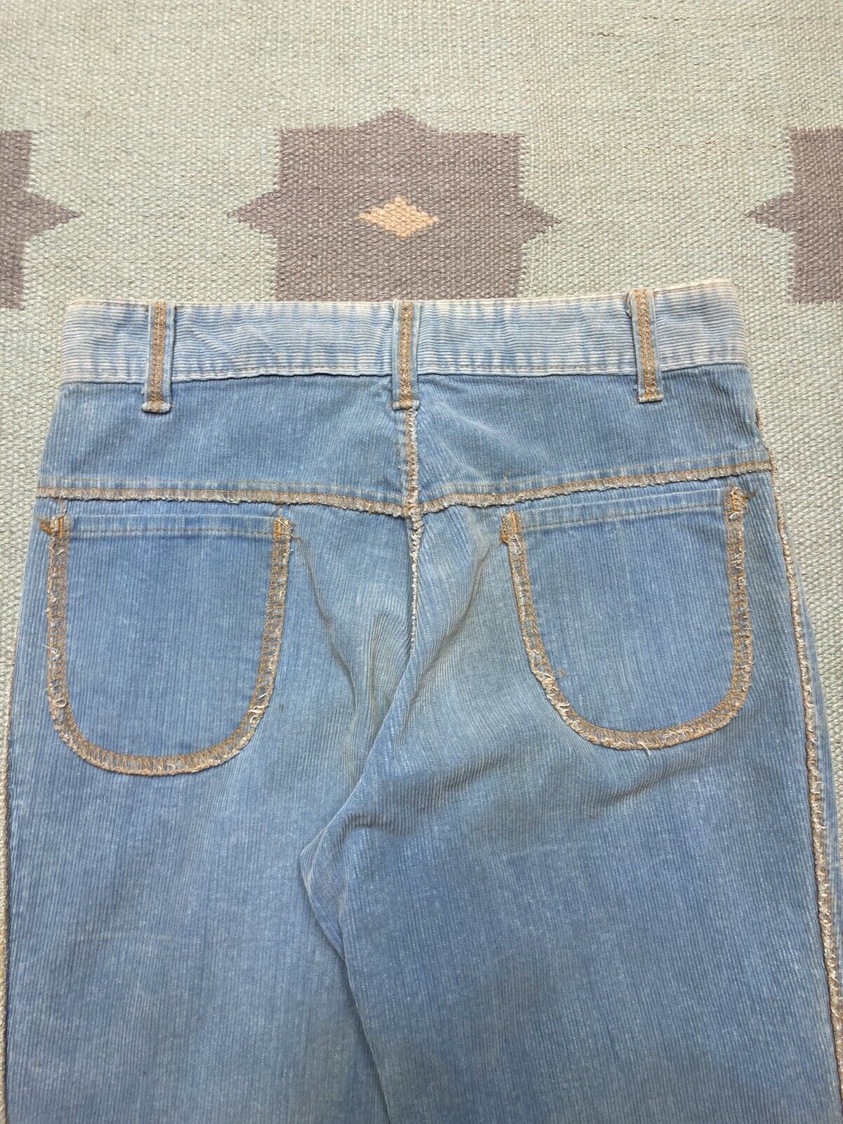 Vintage 70s corduroy bell bottom pants flare hippie baby blue 29x31 Size 29" - 10 Thumbnail