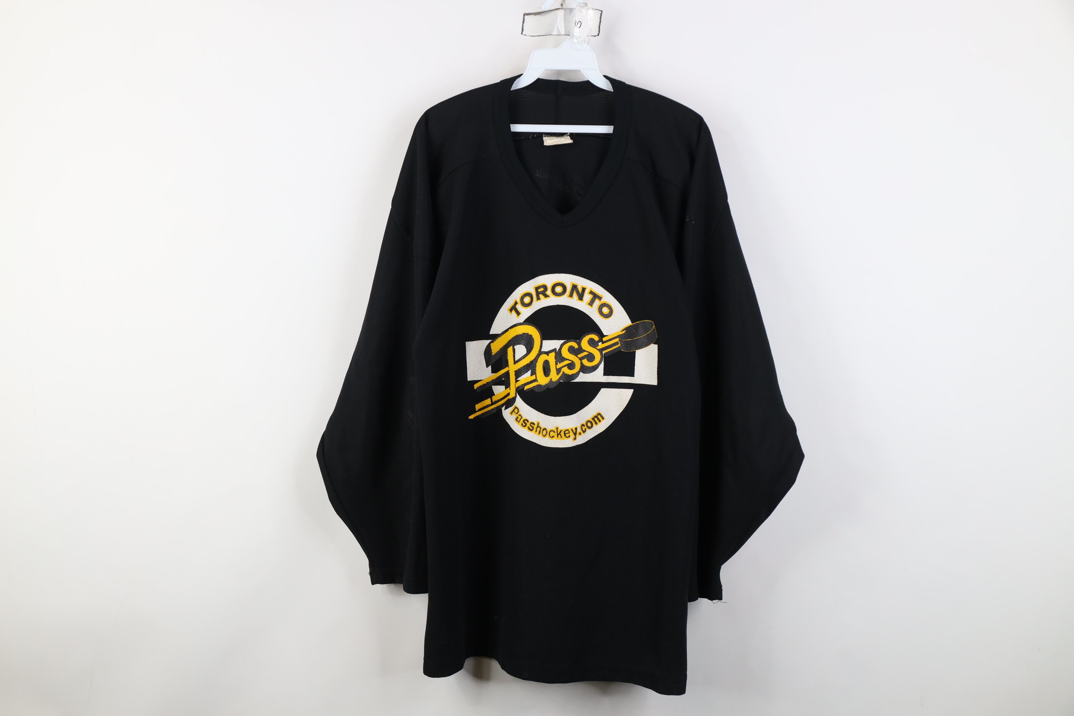 Vintage Vintage 90s Toronto Pass Hockey Jersey Black Air Knit Size US L / EU 52-54 / 3 - 1 Thumbnail