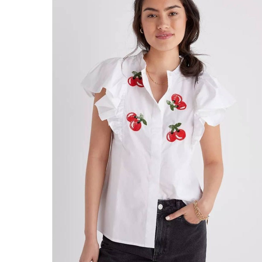 Anthropologie New Anthropologie DHRUV KAPOOR Cherries Ruffled Buttondown Size S / US 4 / IT 40 - 1 Thumbnail