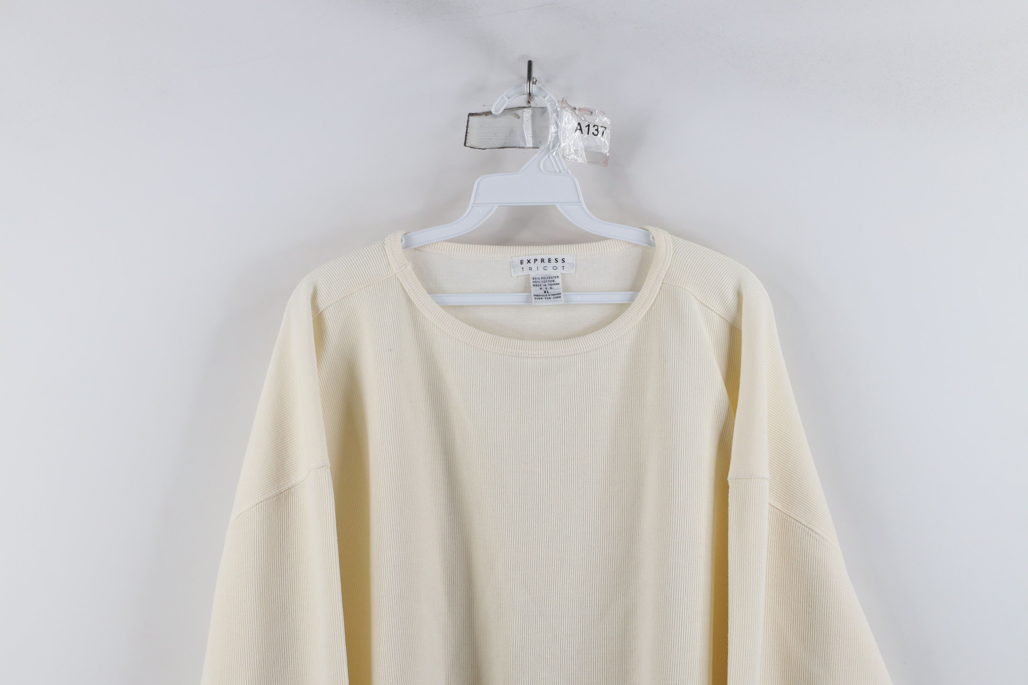 Express × Vintage Vintage 90s Express Ribbed Knit 3/4 Sleeve T-Shirt Cream Size XL / US 12-14 / IT 48-50 - 2 Thumbnail