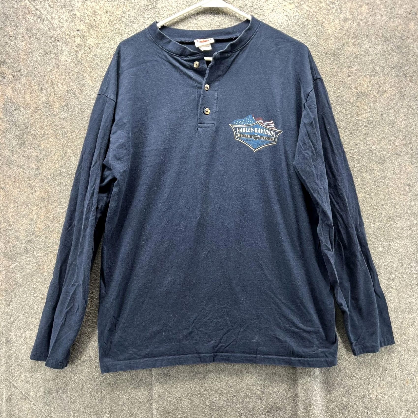 Harley Davidson Harley-Davidson Shirt Mens Large Navy Long Sleeve Henley Flag Graphic USA Shirt Mens L Navy Long Sleeve Henley Graphic USA Harley-Davidson Mens Size US L / EU 52-54 / 3 - 2 Thumbnail