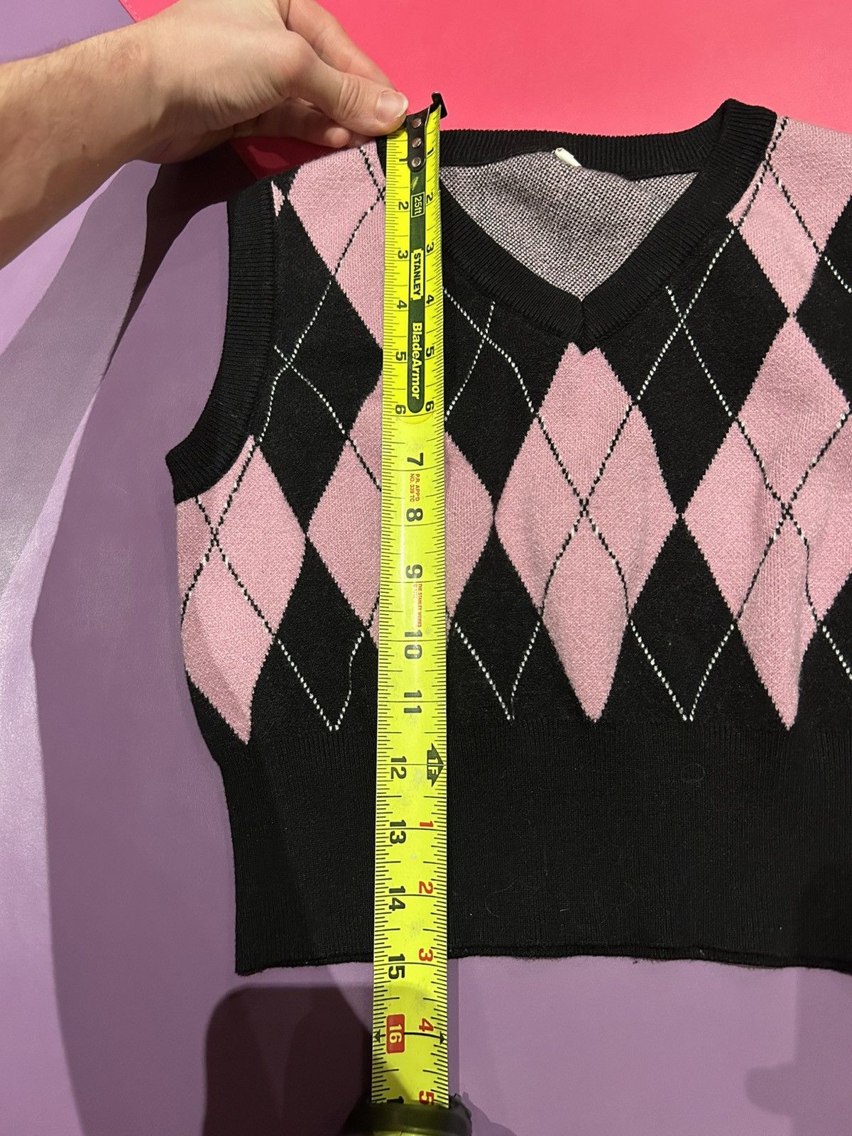 Japanese Brand × Vintage Authentic Argyle Pink and Black Vest Size M / US 6-8 / IT 42-44 - 5 Thumbnail