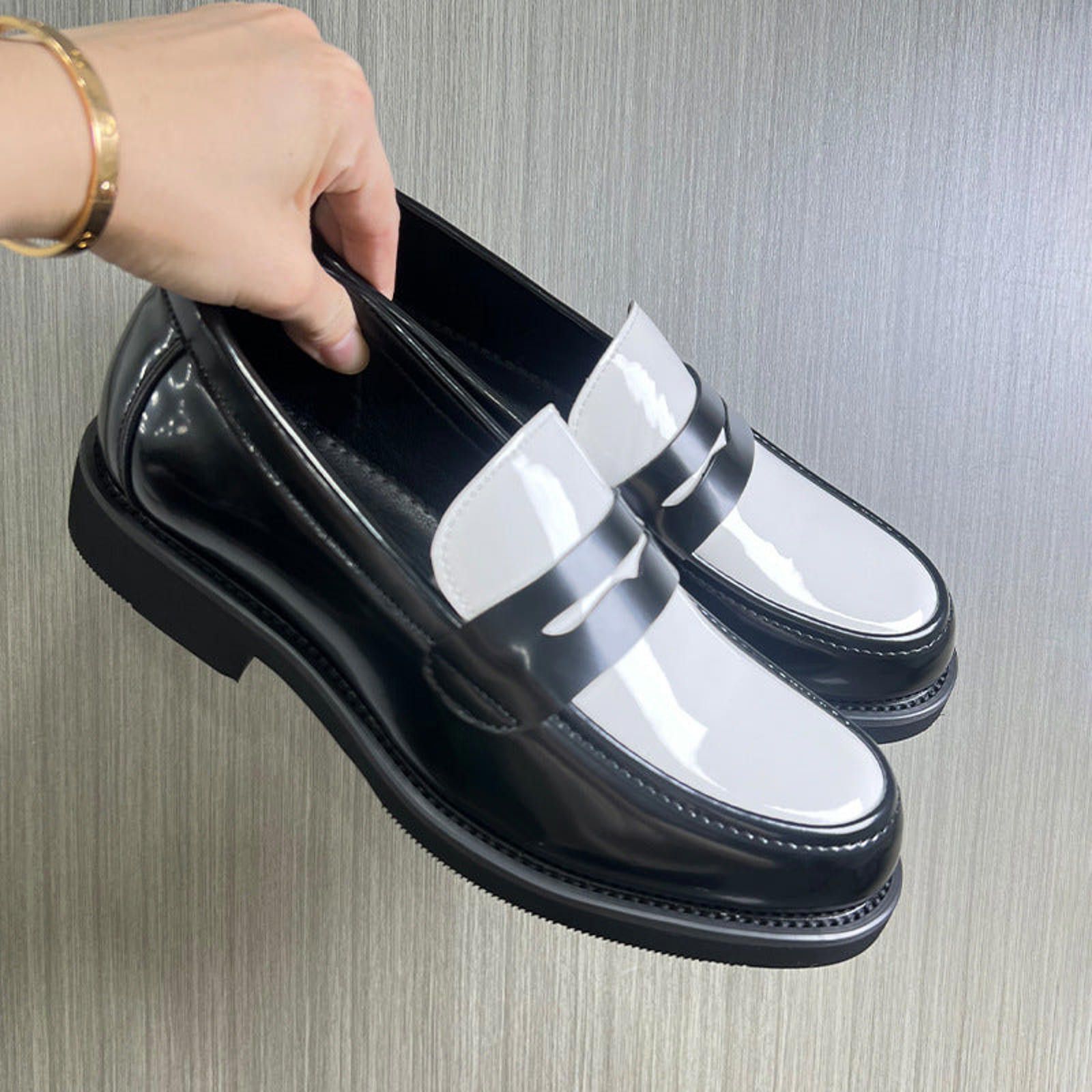 Other Two-Tone Black White Chunky Penny Loafer Contrast Derby Shoe Size US 7 / EU 40 - 4 Thumbnail