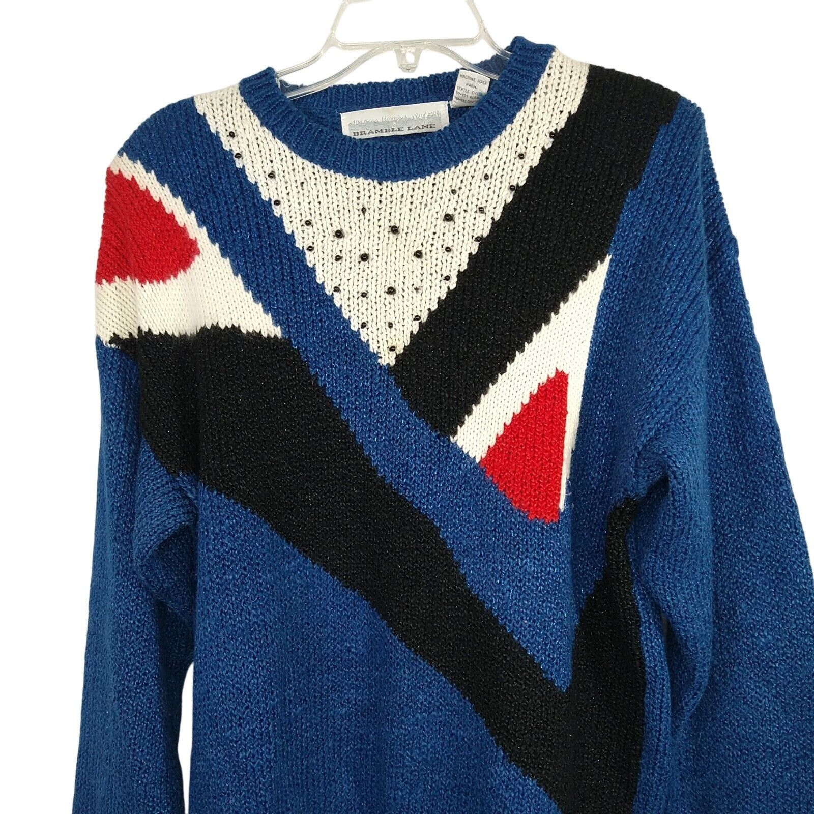 Vintage Vtg Bramble Lane Sweater Beaded Women Size L Blue Geometric Size L / US 10 / IT 46 - 2 Thumbnail