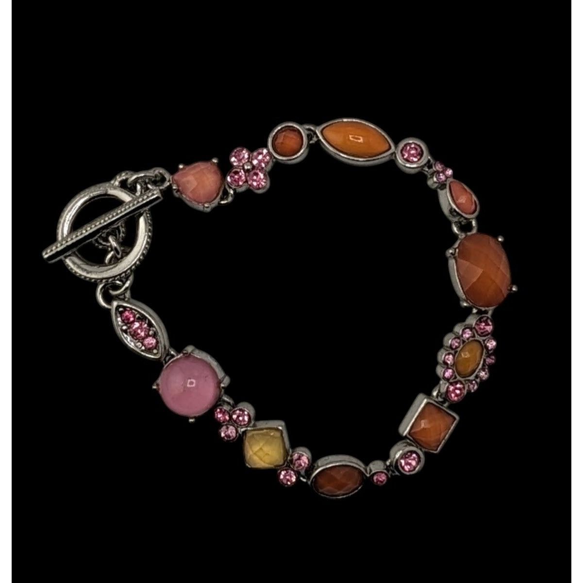 Other Vintage Retro Pink And Orange Floral Multi-Stone Toggle Brac Size ONE SIZE - 1 Thumbnail