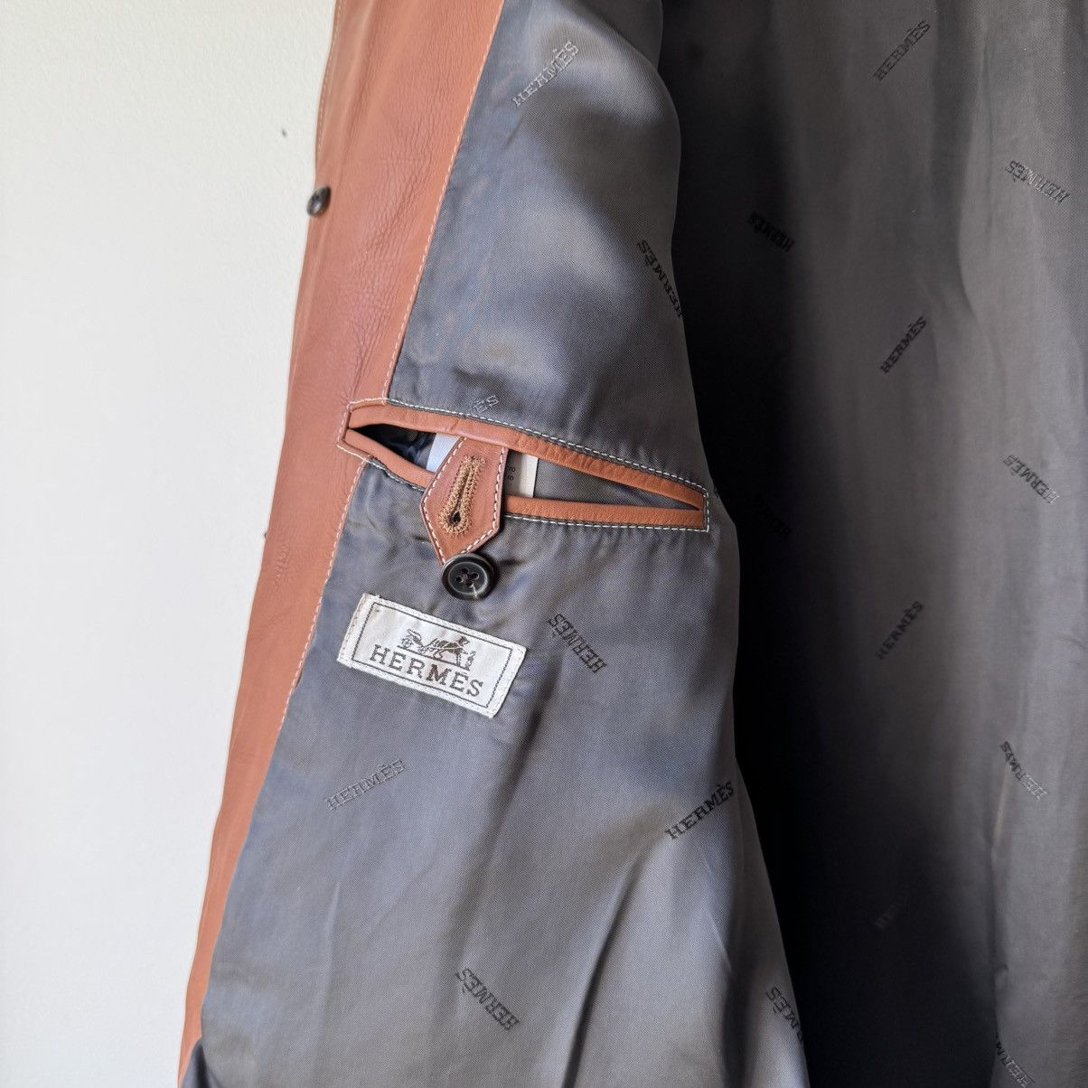 Hermes Hermes Brown/Orange Calf Leather Overcoat Size US L / EU 52-54 / 3 - 12 Thumbnail
