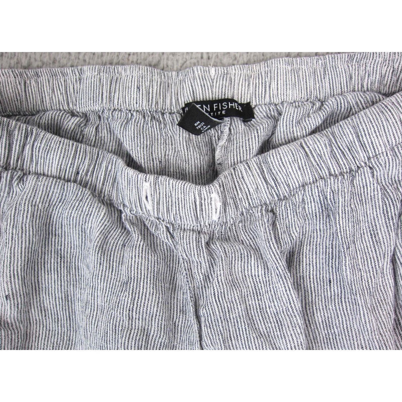 Eileen Fisher Eileen Fisher Pants Womens PP Petite Blue Linen Striped Crinkle Lantern Ankle Size 24" / US 00 / IT 34 - 3 Thumbnail