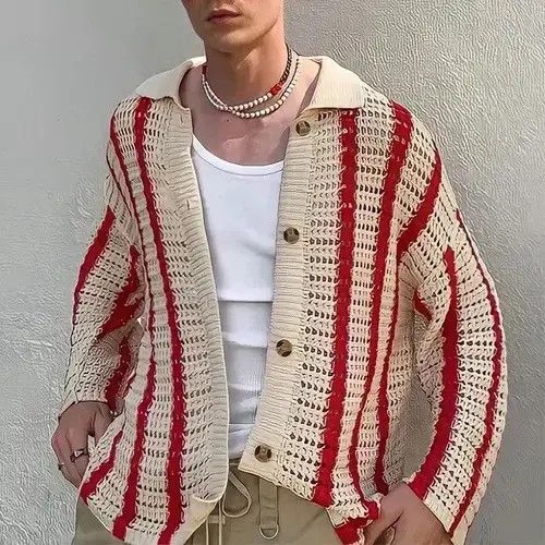 Japanese Brand Knit Striped Jacquard Cardigan y2k 90’s retro style Size US L / EU 52-54 / 3 - 2 Thumbnail