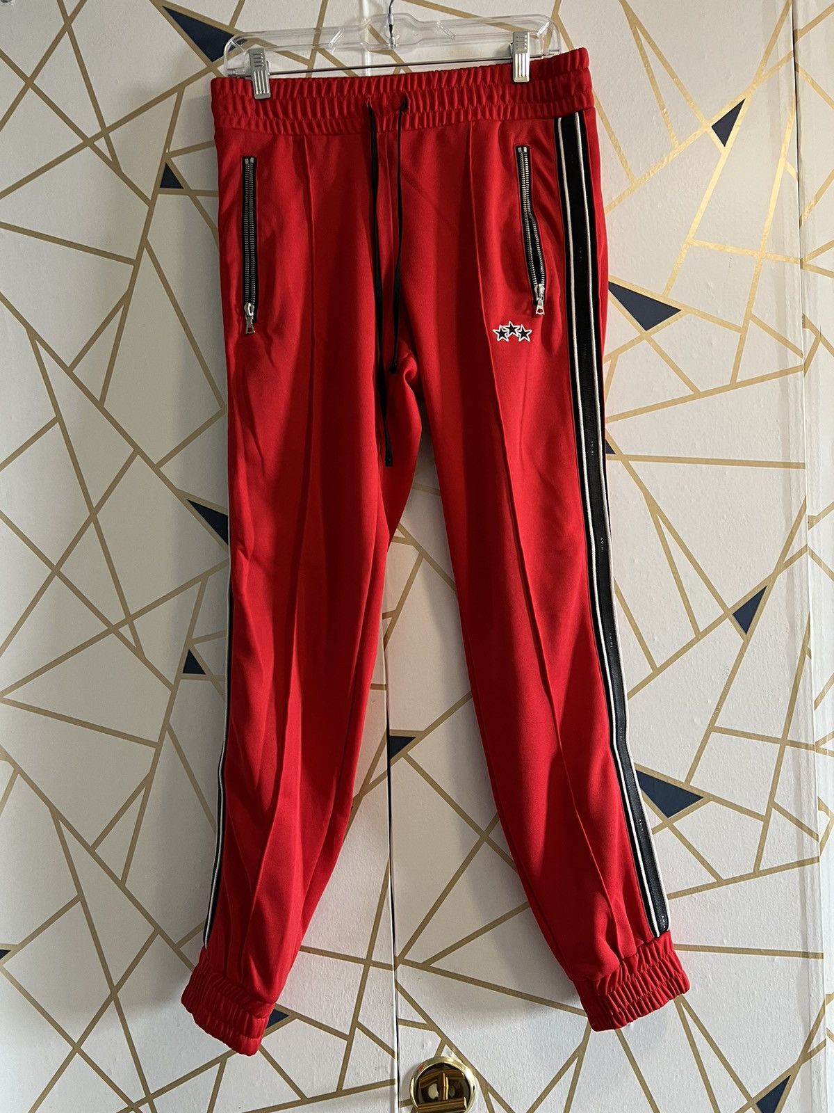 image of Amiri Leather-Trimmed Track Pants in Red, Men's (Size 30)