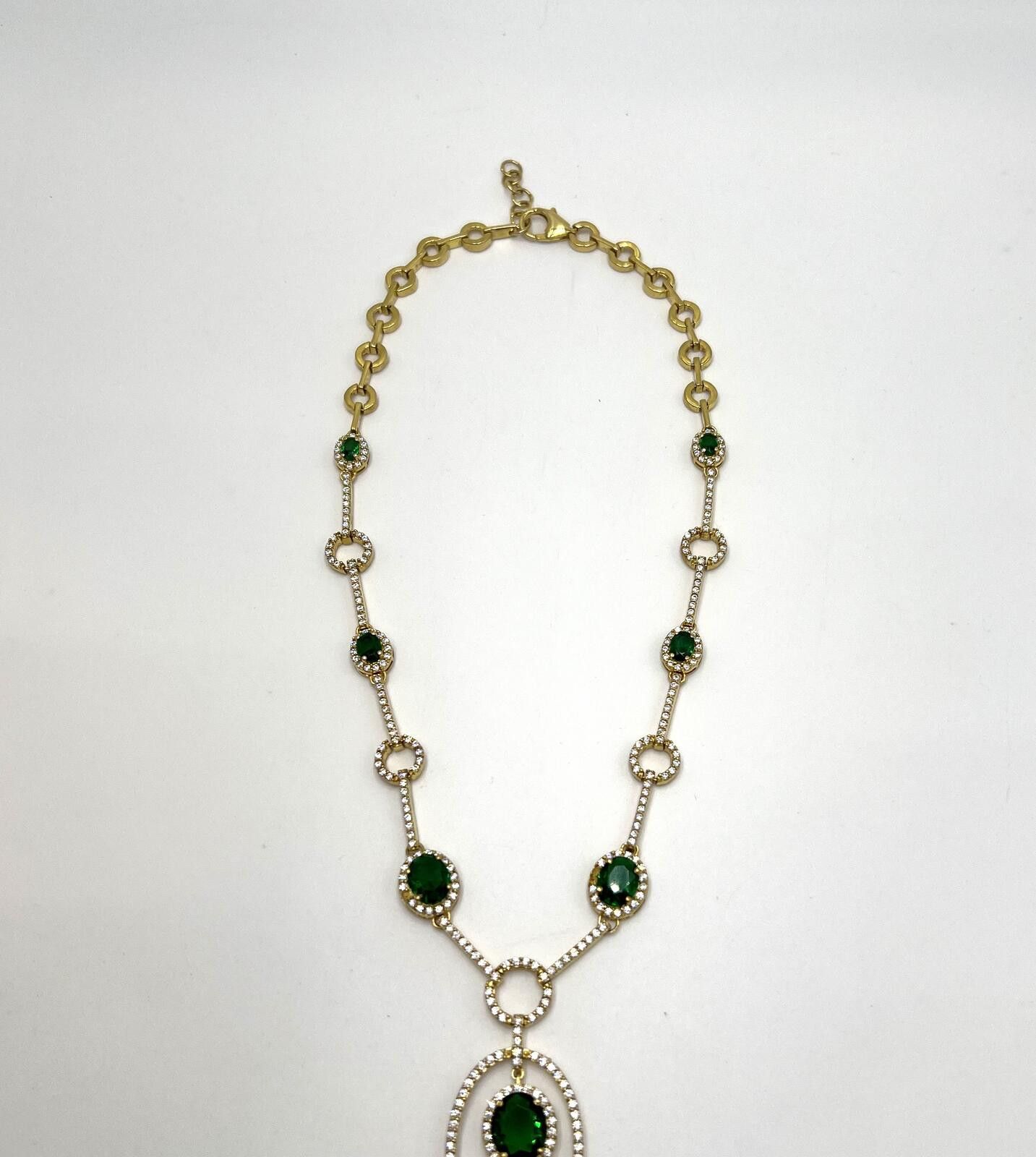 Other Gold-Over-Sterling Silver Emerald and CZ Art Deco Necklace Size ONE SIZE - 2 Thumbnail