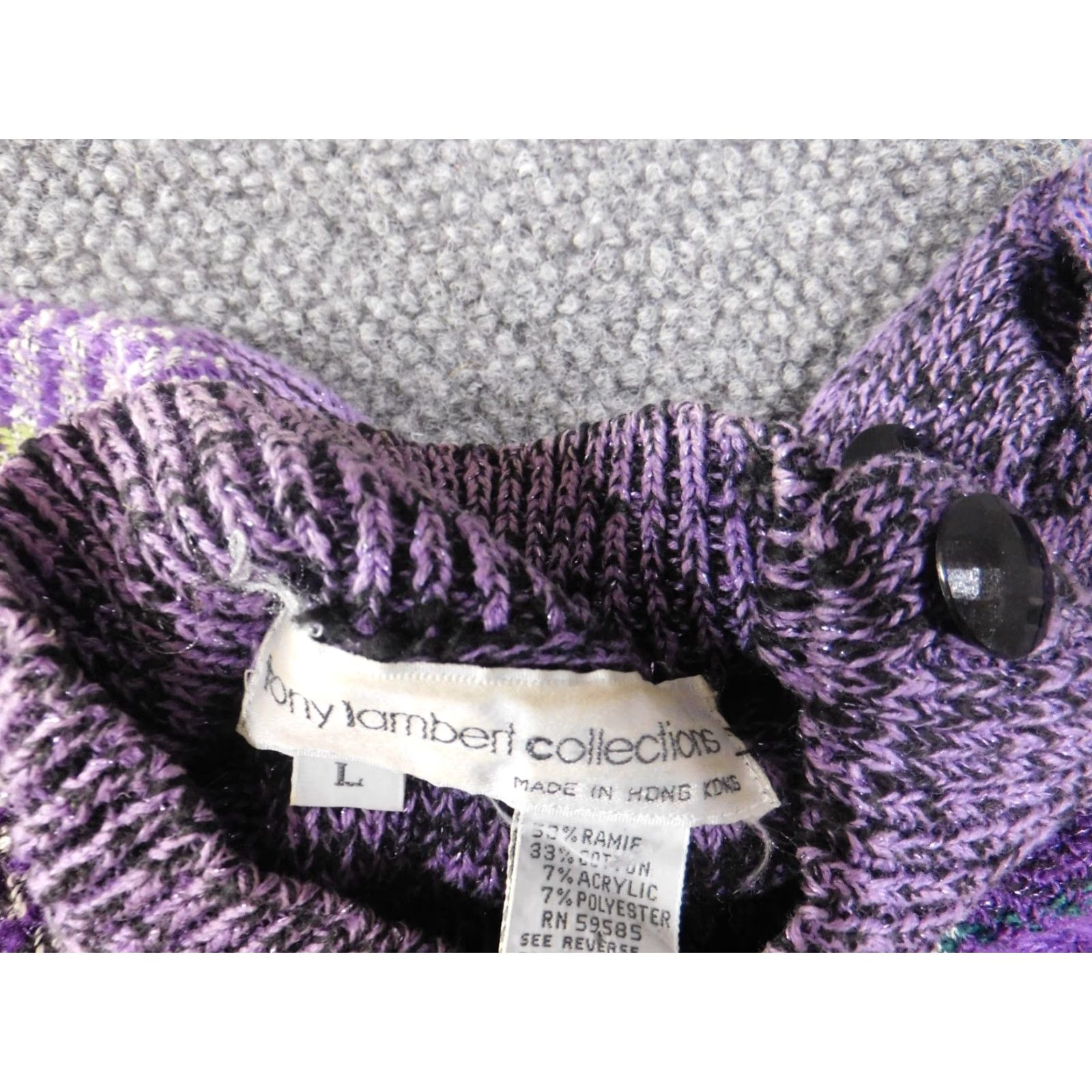 Vintage Tony Lambert Sweater Women's L Purple Knit Turtleneck Long Sleeve Ramie Acrylic Stretch Ruffle Vintage? No Size L / US 10 / IT 46 - 6 Thumbnail