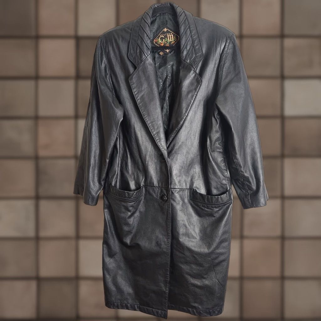 G-III G-III Womens Vintage Black Leather Long Length Single Breasted Coat-Size S Size S / US 4 / IT 40 - 1 Thumbnail