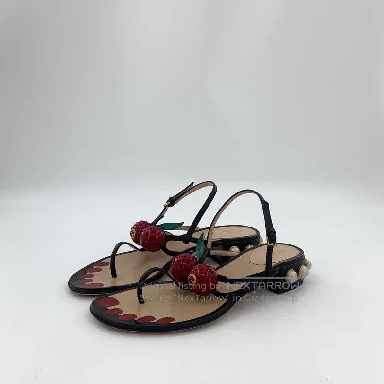Gucci Gucci Black pearl cherry decorative clip toe sandals Size US 6.5 / IT 36.5 - 1 Thumbnail