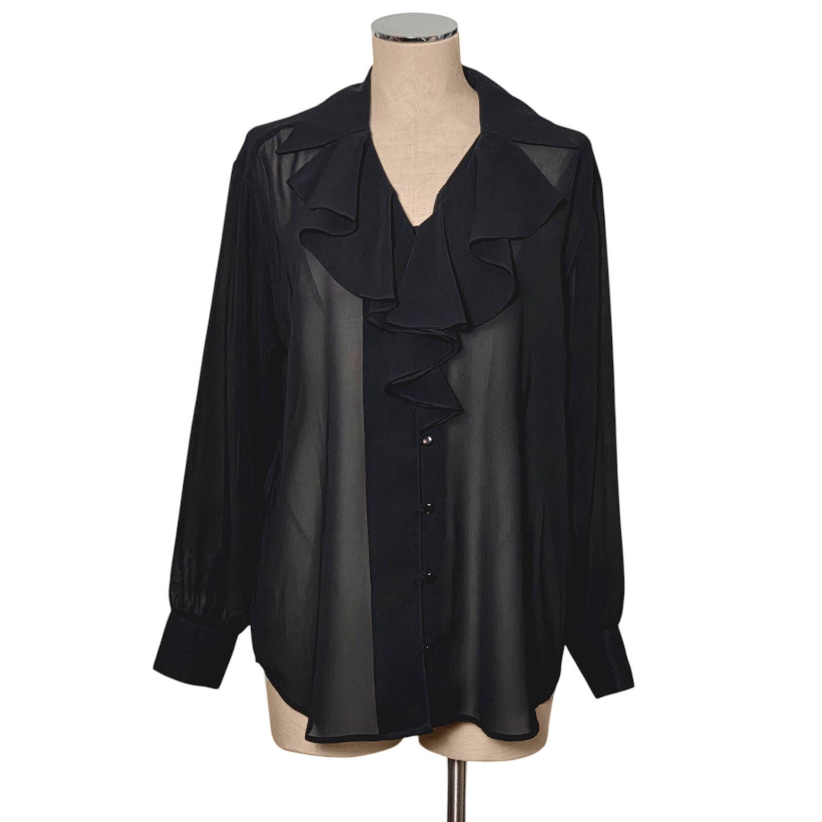 Gap Vintage GAP Black Poet Ruffle Button Flouncy Blouse Shirt S Size S / US 4 / IT 40 - 1 Preview