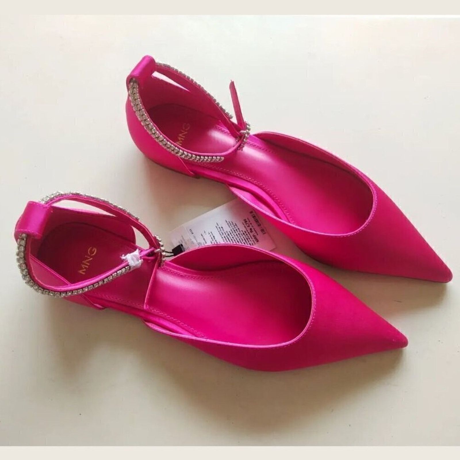 Mango MANGO Satin Rhinestone Pointed Toe Flats Barbiecore Shoes Size US 7.5 / IT 37.5 - 12 Thumbnail
