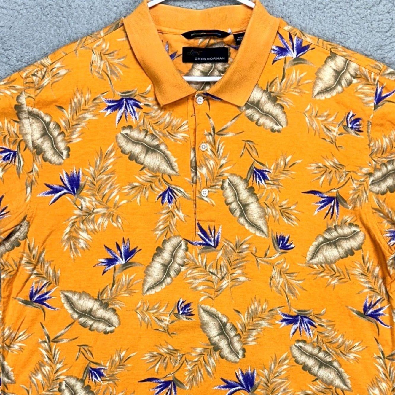 Vintage Greg Norman Mens Polo Shirt XL Yellow Blue Floral Short Sleeve Rugby 100% Cotton Size US XL / EU 56 / 4 - 2 Thumbnail