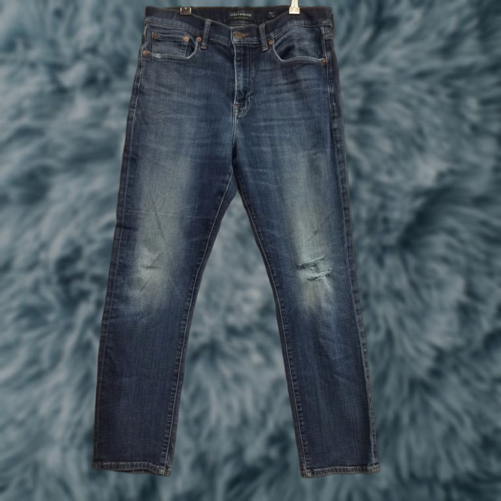 Lucky Brand Lucky Brand Jeans Mens 34x32 Slim Distressed Denim Blue 5-Pocket Straight Jeans Mens Regular 34x32 Distressed Size US 34 / EU 50 - 1 Thumbnail