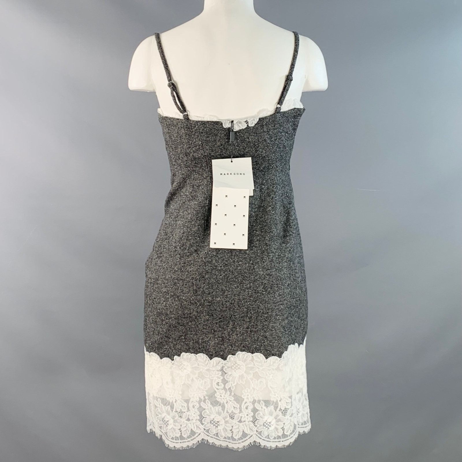 Other Grey White Wool Blend Tweed Spaghetti Straps Lace Trim Dress Size XXS / US 00 / IT 34 - 3 Thumbnail