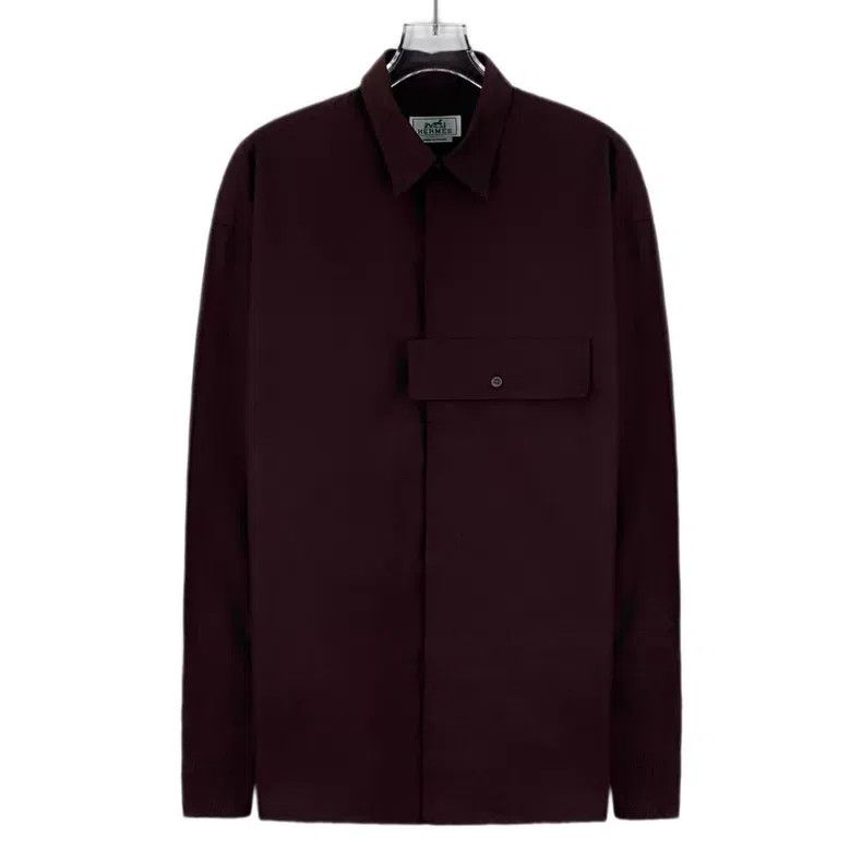 Hermes Hermes Burgundy asymmetric pocket cotton lapel long-sleeve Size XS / US 0-2 / IT 36-38 - 1 Thumbnail