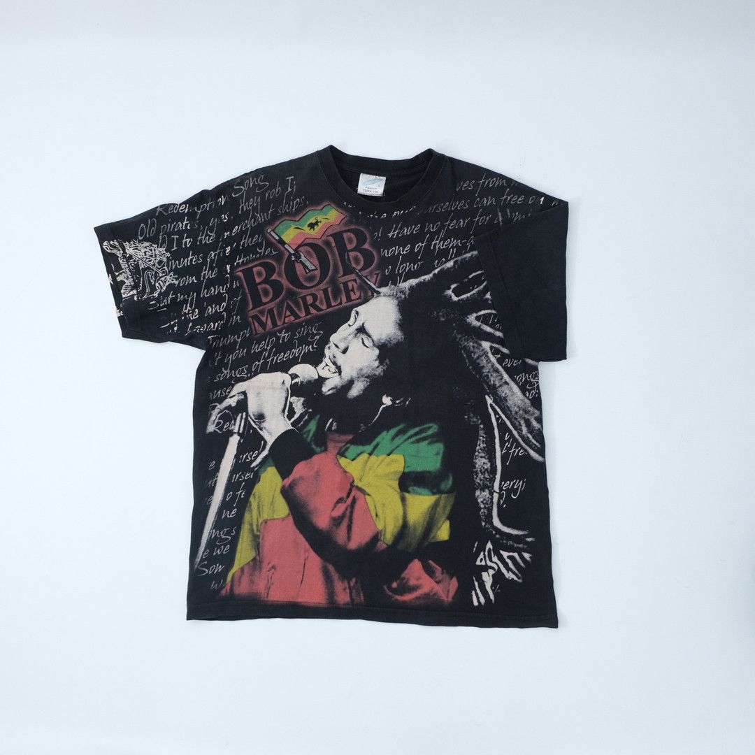 Bob Marley 1990s Bob Marley Redemption Song Lyrics AOP Black Tee unisex Size US L / EU 52-54 / 3 - 2 Thumbnail