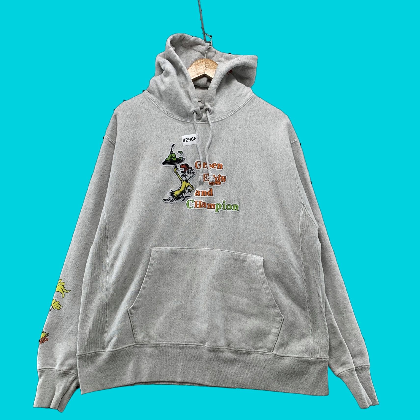Champion Green Eggs Champion Hoodie Sweatshirt Mens Large Hooded Dr. Sesus Reverse Weave Size US L / EU 52-54 / 3 - 1 Thumbnail