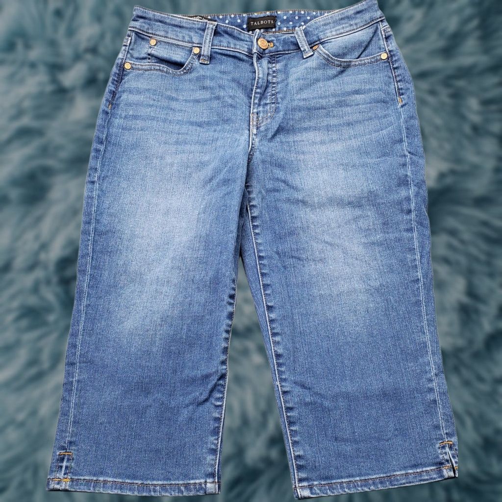 Talbots Talbots Pedal Pusher Curvy Cropped Jeans Womens Size 4P Blue Denim Ankle Slit Straight Size 27" / US 4 / IT 40 - 1 Thumbnail
