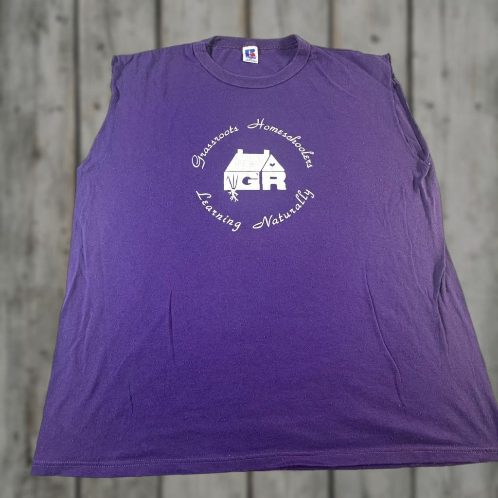 Russell Athletic VINTAGE Russell Athletic Shirt Mens XL Purple Grassroots Homeschoolers Sleeveless USA 90s Crew Neck Graphic Print Size US XL / EU 56 / 4 - 1 Thumbnail