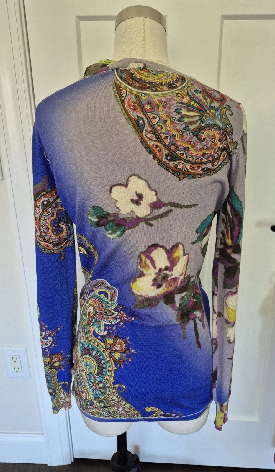 Etro Cardigan Blue Paisley Silk Ruched Long Sleeve Colorful Gift Size S / US 4 / IT 40 - 3 Thumbnail