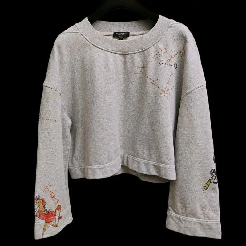 Burberry Burberry Gray Cropped Sweatshirt with Graphic Design Size L / US 10 / IT 46 - 1 Thumbnail