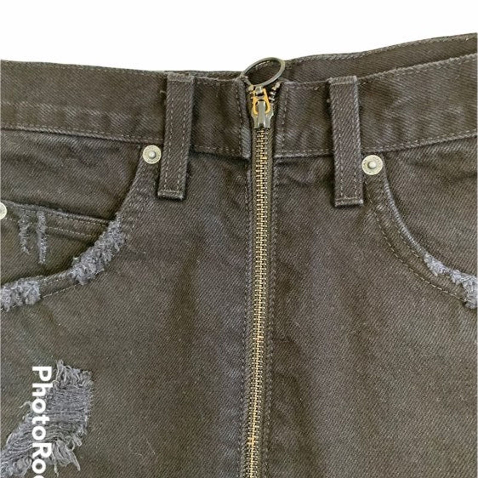 Other Carmar Women's XS Distressed Mini Skirt Black Denim Full Zip Size 26" / US 2 / IT 38 - 3 Thumbnail