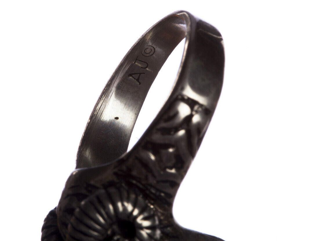 Designer Sterling Ram Head Ring with Antique Finish Alberto Juan Size ONE SIZE - 5 Thumbnail