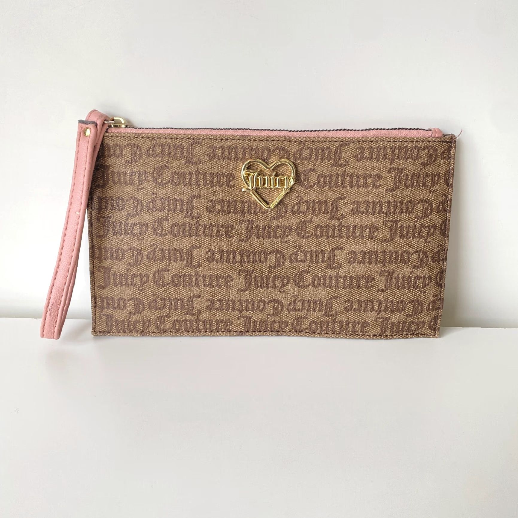 Juicy Couture VINTAGE Juicy Couture Wallet Clutch Zip-Around Brown Pink All Over Print Gold Heart Womens 90s Y2K Logo City Size ONE SIZE - 2 Thumbnail